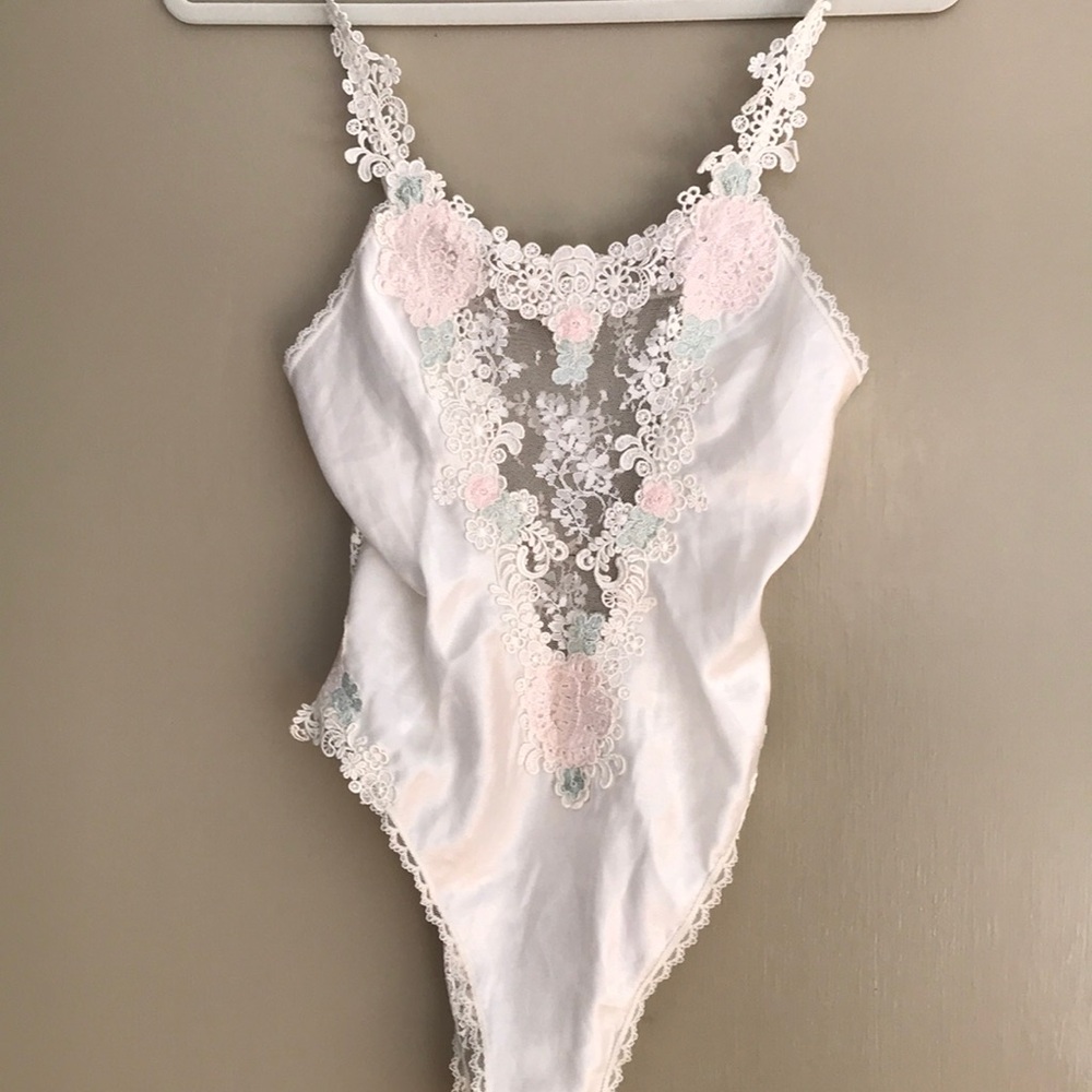 Victoria’s Secret gold label satin and lace teddy.